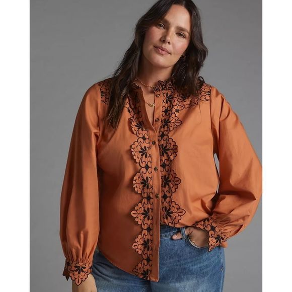 Anthropologie Scalloped Embroidered Buttondown NWT Size 10 - Picture 6 of 9